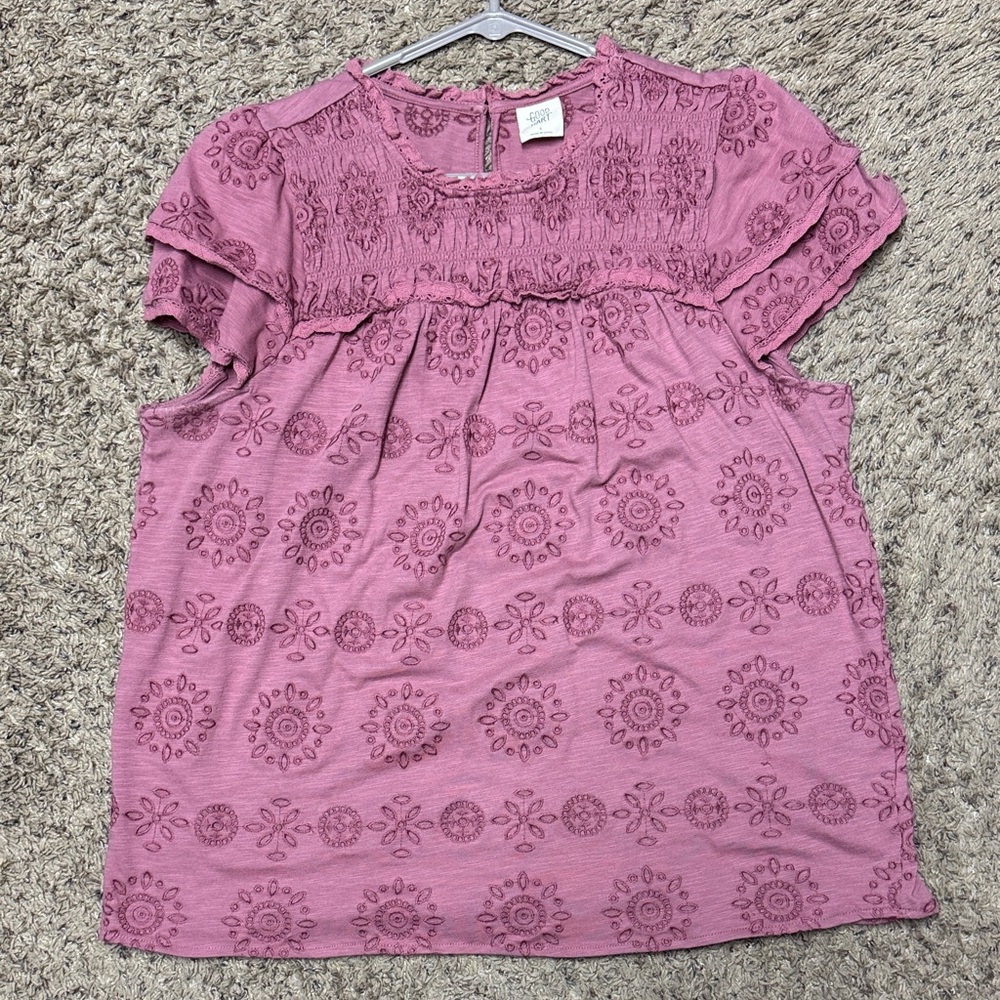 Good Hart Pink Embroidered Short Sleeve Top